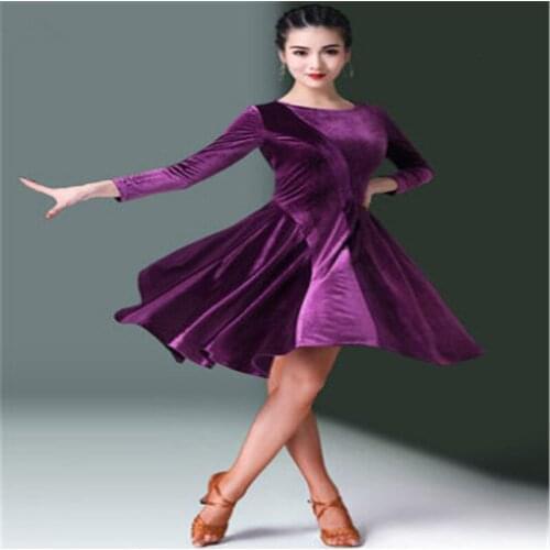 Latin dance skirt new adult female autumn and winter long-sleeved dress velvet professional social dance dance clothes exercise