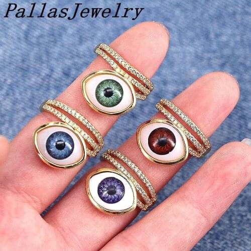 10Pcs Fashion Gold Plated Adjustable Enamel Eye Rings,high quality Enamel Zircon Cz Ring For Women Girls Jewelry
