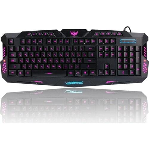 Russian Version Gaming Keyboard Gamer 3color Switchable Backlights LED USB Wired Game Keyboard for Computer Mac dota 2 lol cs