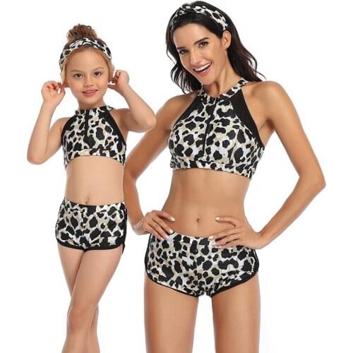 Mother Daughter Leopard Print Bikini Family Matching Swimwear 2021 Parent-child Bathing Suit Orange Yellow Euro American Style