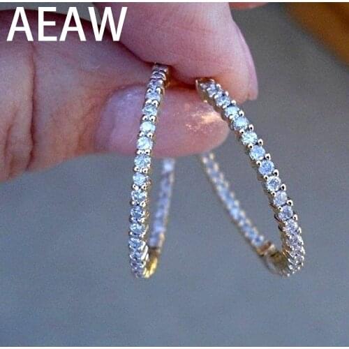 AEAW Solid 14K White Gold Moissanite Hoop Earrings for Women 2.8CTW 2mm F Color Moissanite Diamond Earrings