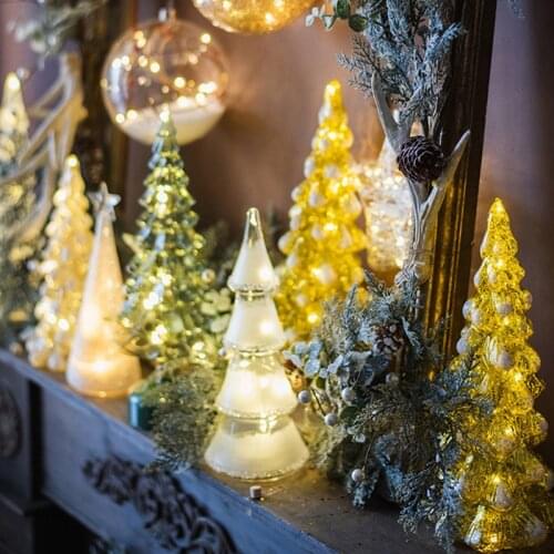Glass Christmas Tree Decorative Home Tabletop Decoration Shining Light-emitting Small Night Lantern Decorations Led Light