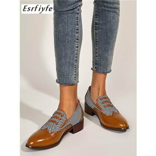 ESRFIYFE 2021 New Women Pumps Handmade Slip on Round Toe Square Heel Shoes Women Leisure Comfortable Womens Shoes Large Size 15