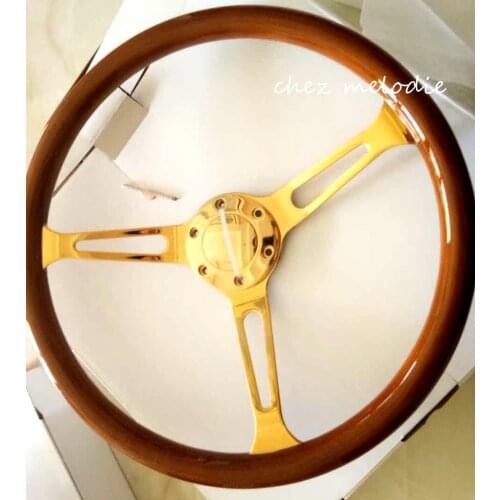 Golden chromed spoke 15 inch 38cm universal vintage classic wood bus racing car steering wheel with horn button handmade