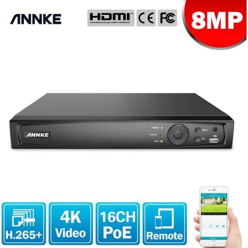 ANNKE 8MP 16CH POE Video Recorder 4K H.265+ NVR For POE 2MP 4MP 5MP 8MP IP POE Camera Home Surveillance Security Motion Detect