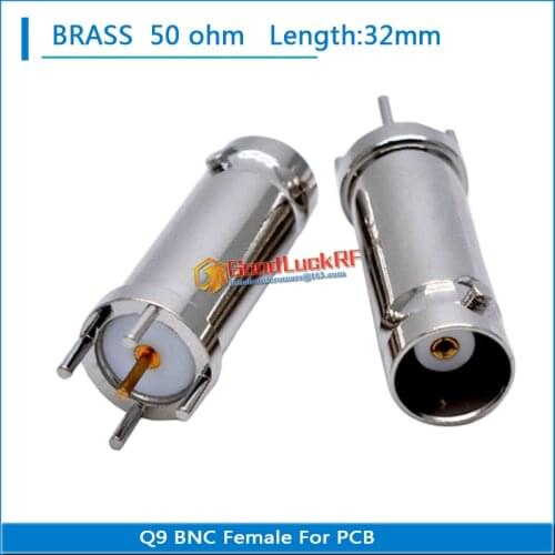High-quality Q9 BNC Female Plug solder cup PCB 32mm lengthen Nickel Plated 50 ohm Brass RF Connector Coaxial Adapters