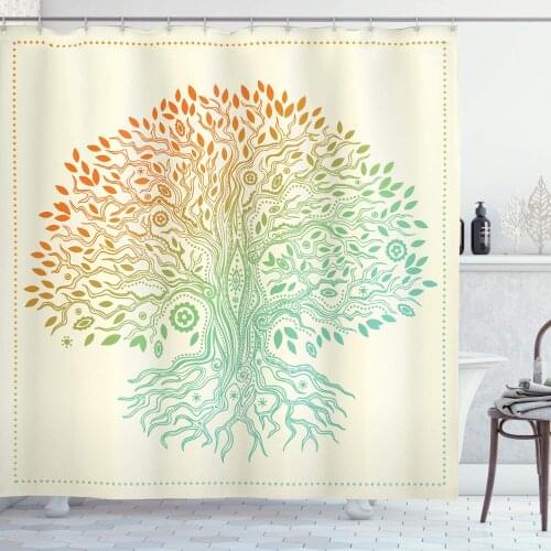 Tree of Life Shower Curtain Vintage Tree of Life Pattern Tribal Cultural Mandala Cloth Fabric Bathroom Decor Long Seafoam Orange