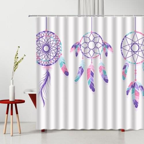 Shower Curtain Colorful Bohemian National Style Feather Printed Pattern Bathtub Decor Hanging Curtain Multiple Size With Hooks