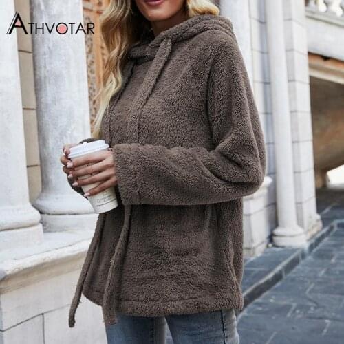 ATHVOTAR Autumn Winter Warm Hoodie Women Thicken Plus Velvet Hoodies Casual Fashion Sweatshirts for Women