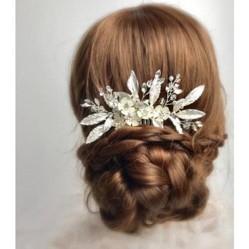 Silver Color Leaf Flower Hair Comb Bridal Hair Acessories Rhinestone Womens Accessoires Flower Wedding Hair Jewelry Headpiece