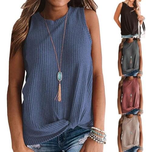 O Neck Sleeveless Women Vest Bottoming Solid Color Twist Knot Casual Top Pullover Womens T Shirt Top Clothes Casual Loose Top
