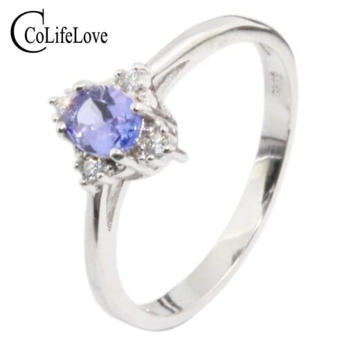 Elegant silver tanzanite engagement ring 4 mm * 5 mm natural VS tanzanite ring steling silver tanzanite ring for wedding jewelry