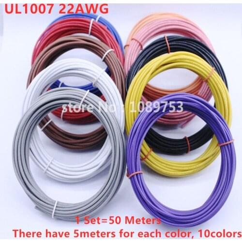 1pin 50M Flexible Stranded UL Wire 22 Gauge AWG 10 Colors Kit PVC Wires Electric cable,LED cable,DIY