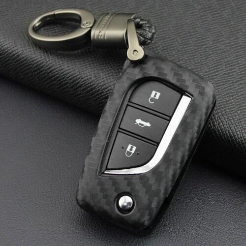 1PC For Toyota C-HR Camry Carbon Fiber Car Key Case Matte Black Carbon Fiber Car Folding Key Case Flip Key Clasp Ring