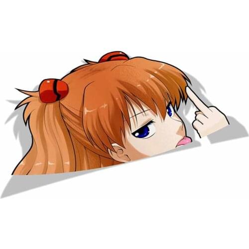 1 pieces 13cm x 7.8cm Car Stickers for Asuka Langley Sohryu Peeker Peek Anime Vinyl JDM Window Trunk Laptop Decal