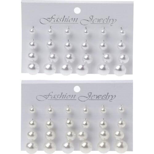 12 Pairs Shining Simulated Pearl Hypoallergenic Stud Earrings Jewelry Women