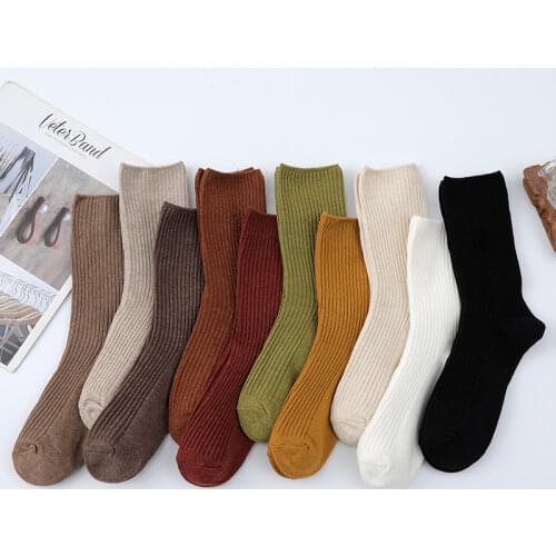 15% Cashmere Socks Women Autumn Winter Korean Style Mid Tube Pure Color Thickening Keep Warm Knit Socks Ins Sleep Floor Sox