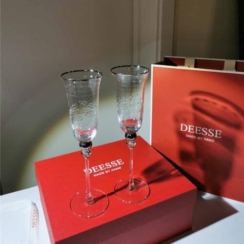 2pcs Crystal champagne glasses high quality wine cup goblet wine glass carving glass cup wedding glasses Gift box glass set
