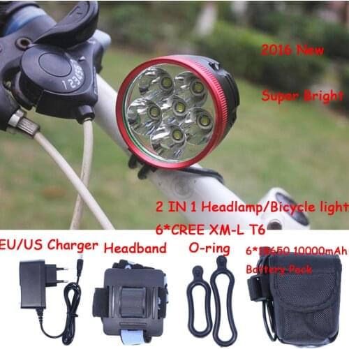 2 In 1 High Power 6 x XM-L T6 LED 3 Modes Bike Light Bicycle Front Lamp Headlight Headlamp + Battery Pack + Charger