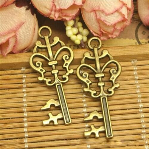 2016 New 25 Pieces/Lot 16mm*36mm Antique Bronze Plated Alloy Vintage Key Charm