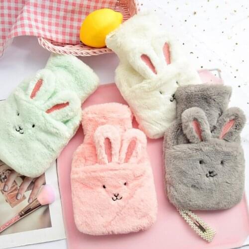 500ml Rubber Hot Water Bottle with Plush Rabbit Ears Cover Portable Pocket Hand Feet Warmer for Kids Students Ladys Plush Toy