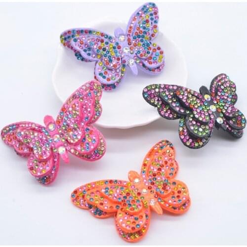 6Sets 65*42mm 3D Butterfly Crystal Rhinestone Applique for DIY Clothes Shoes Hat Sewing Patches Headwear Hair Clips Accessories