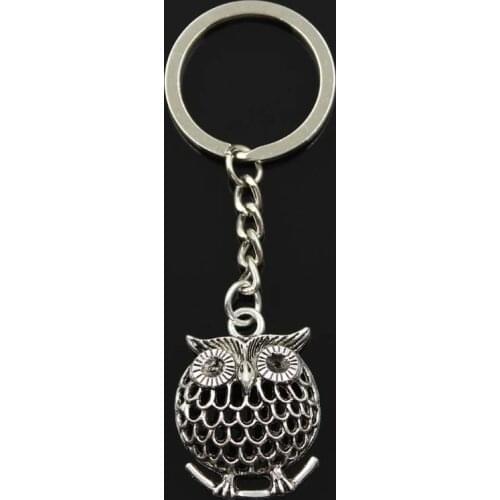 Fashion Owl Standing Branch 33x25mm Pendant 30mm Key Ring Metal Chain Silver Color Men Car Gift Souvenirs Keychain Dropshipping