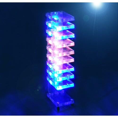 Sound control electronic crystal column making light of cubic LED DIY producing sound music spectrum parts kit