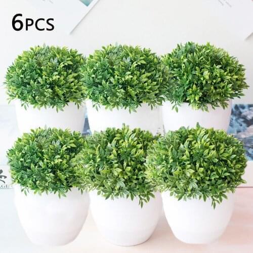 6 PCS Artificial Plant Grass Bonsai Ornament Miniascape Garden Hotel Desktop Decor With Pot