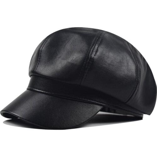 High Quality Genuine Leather Newsboy Cap Men Women Autumn Winter Flat Military Berets Leather Fashion Newsboy Caps