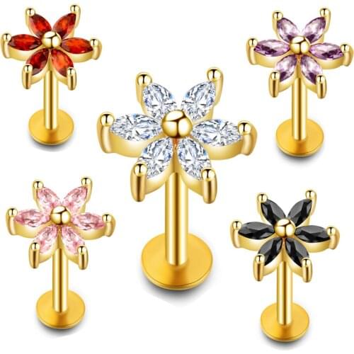 JUNLOPWY Stainless Steel 16G Labret Rings Lip Piercing Ring Ear Stud Body Jewelry Cartilage Earring Tragus Barbell Mix 5 Colors