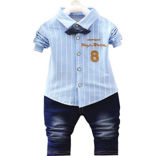 1-4 year boys spring autumn two-piece letter printed cardigan jacket + jeans gift bow tie high quality gentleman childr clothing