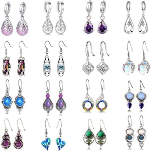 L93F 16 Pairs Teardrop Crystal Drop Dangle Earrings for Women Boho Hoop Earrings Kit