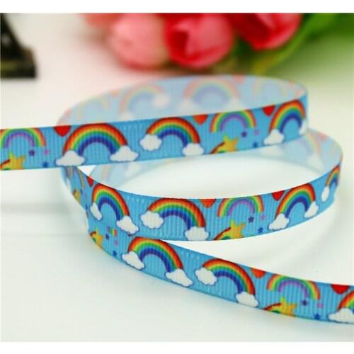 DHK 3/8'' 5yards rainbow printed grosgrain Ribbon headwear hair bow diy party decoration wholesale OEM 9mm E1333