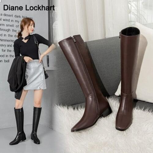 Spring Hot sale high quality Women Knee High Boots Square toe Riding Equestrian Boots Zipper Concise Designer Thigh high boots