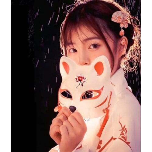 Fox Cat Mask Women Men Half Face Japanese Cosplay Pvc Masks With Tassels Bell For Masquerade Cosplay Costume Animal Party Props