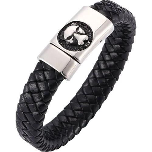 Fashion Men Stainless Steel Leather Bracelets Punk Jewelry Male Wolf Head Charms Bracelets Bangles Wristband pulseira BB0266