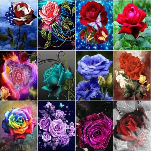 CHENISTORY DIY Diamond Painting Flower Cross Stitch Kit 5D Full Drill Embroidery Mosaic Rose Picture Of Rhinestones Gift Home D