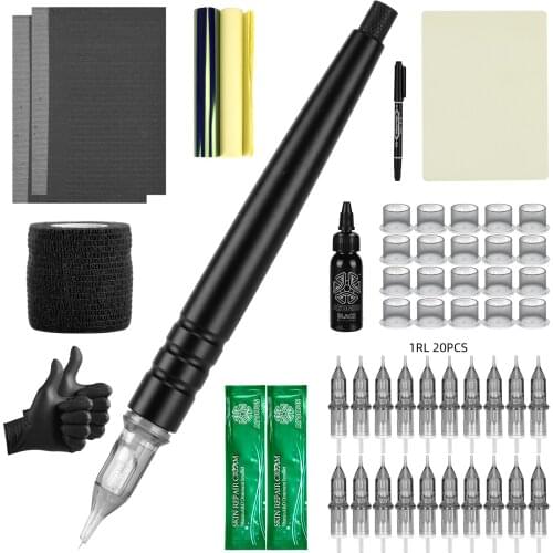Black Aluminum Alloy Handpoke Tattoo Kit Stick And Poke Kit 1/3/5/7/9RL Tattoo Needles Repair Cream Bandage Kit Tattoo Completo