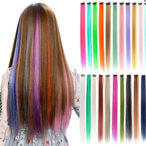 Clip On Hair Extension Straight Fake Hair Hairpiece Clip In Hair Extension Synthetic Rainbow Highlight Wavy Hair Piece for Women