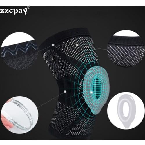1PCS Mens Fashion Sports Knee Pads Elastic Silicone Spring Knee Pads Adult Fitness Outdoor Sports Running Breathable Knee Pads