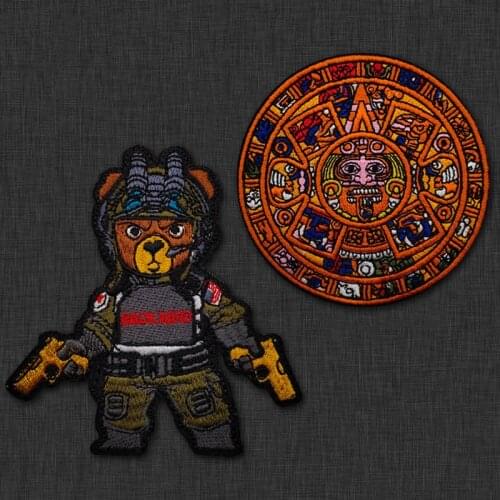 Mayan Totem Chief Tactical Bear Embroidery Patch Night Vision Helmet Animal Military Badges For Backpack Clothes Jacket Applique