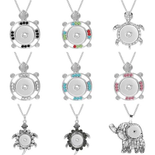 New Snap Jewelry Rhinestone Tortoise Elephant Snap Necklace Fit 20mm 18mm Snap Buttons Jewelry Snap Pendant Necklace