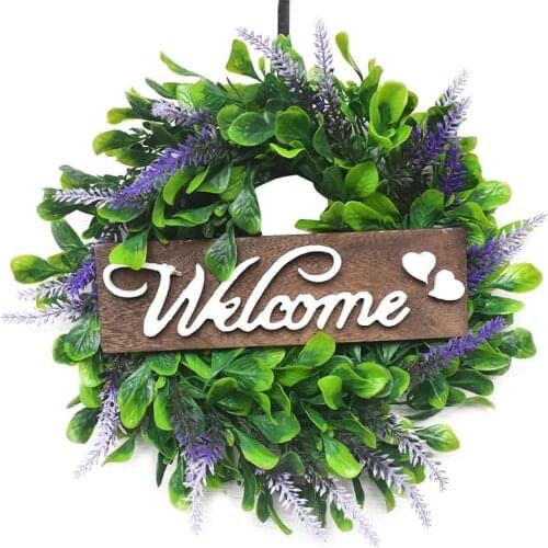 Welcome Sign with Artificial Garland Green Leaf Garland Lavender Garland Hung on Door and Wall for Family Wedding Decor