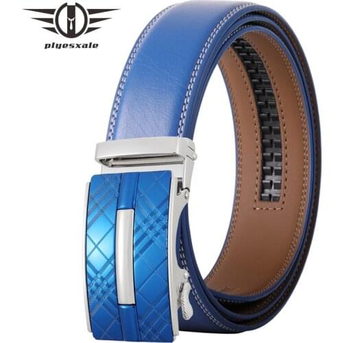 Automatic Buckle Belt Men White Brown Blue Genuine Cow Leather Belts For Men Elegant Formal Belt Ceinture Homme Luxe Marque B510
