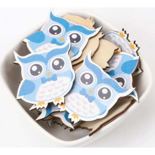 Cartoon Owl Pattern Diy Painting Wooden Handmade Accessories Decoration Childrens educational crafts 37x35mm 20pcs