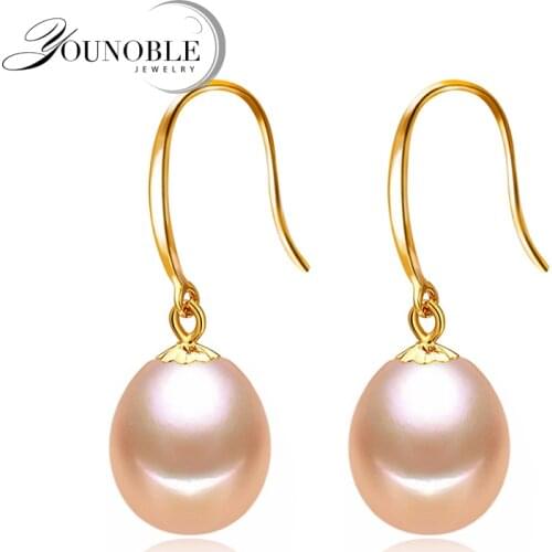 Real Pure 18k Gold Drop Earrings Jewelry,Natural Freshwater Pearl Earrings Gold Girls Birthday Anniversary Exquisite Gift