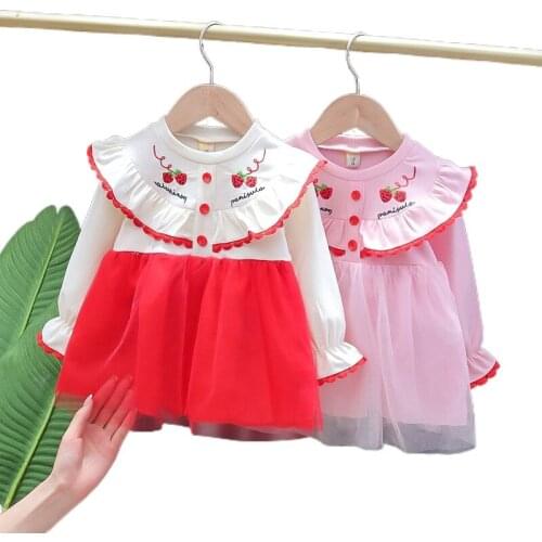 12M-3T mesh dress virgin baby strawberry princess dress girl baby lace gauze dress kids dresses for girls girl dress