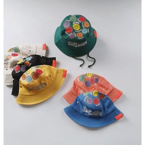 Lovely Colorful Smile Pattern Baby Hats Cotton Spring Summer Kids Boys Girls Fisherman Hat Outdoor Sun Hats Beach Caps