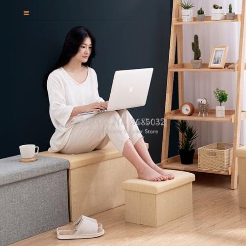 Foldable Storage Stool Ottoman Multifunctional Fabric Pouf Sofa Small Stool Household Rectangular Chair Shoe Changing Bench 110L